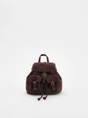 Plecaki - Reserved - Zamszowy plecak z kieszeniami - ciemnobrązowy - miniaturka - grafika 1