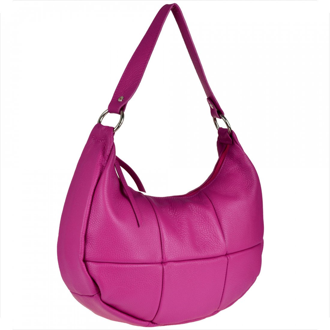 Torebka shopper z szerokim paskiem skóra naturalna fuksja