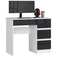 Biurka - Biurko komputerowe AKORD A7 Białe 90 cm prawe - 4 szuflady, fronty kolor Grafit Połysk - 90x50x77 cm - miniaturka - grafika 1