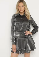 Sukienki - Szara Sukienka z Wiskozy o Koszulowym Kroju z Falbankami Liova - miniaturka - grafika 1