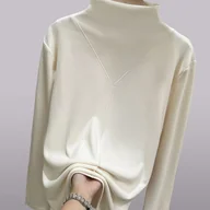 Bluzki damskie - TEMU Damski Zimowy Ciepły Dwustronny T-Shirt Top - Warstwa Bazowa w Kształcie Litery A z Kołnierzem i Szyją w Kształcie Rybiej Ości, Bluzka z Długim - miniaturka - grafika 1