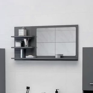 vidaXL Lustro łazienkowe, wysoki połysk, szare, 90x10,5x45 cm, płyta - Lustra - miniaturka - grafika 1