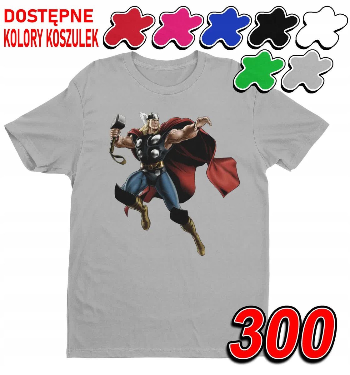 Dziecięca Koszulka T-Shirt Z Nadrukiem Avengers Thor Młot -M 134-140