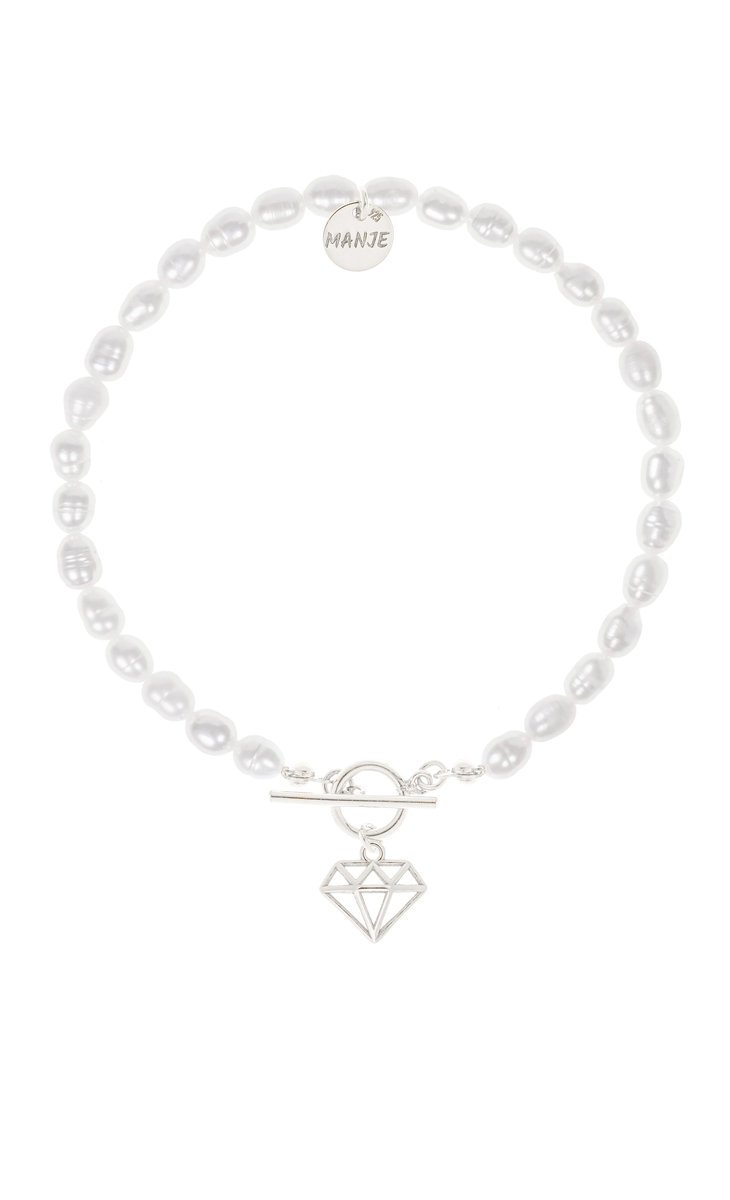 Bransoletka z pereł ze srebrnym diamentem 17 cm