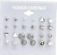 Kolczyki - Zestaw 12 par Kolczyków Cyrkonie Perły Kolczyki Posrebrzane Mosiądz - miniaturka - grafika 1