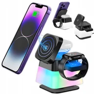 Ładowarki do telefonów - Ładowarka Indukcyjna Qi MagSafe 15W iPhone Apple Watch AirPods Dokująca 4w1 - miniaturka - grafika 1