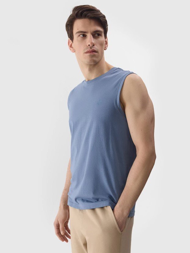 Tank top regular gładki męski 4F 4FWSS24TSLEM075-32S Granatowy