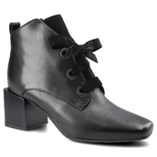 Botki damskie - Czarne Botki Karino Damskie Eleganckie Obuwie - miniaturka - grafika 1