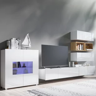 Meblościanka 28 Calabrini Calabrini GIB Meble Biały Mat / Biały Połysk / Dąb Złoty - Inne meble do salonu - miniaturka - grafika 1