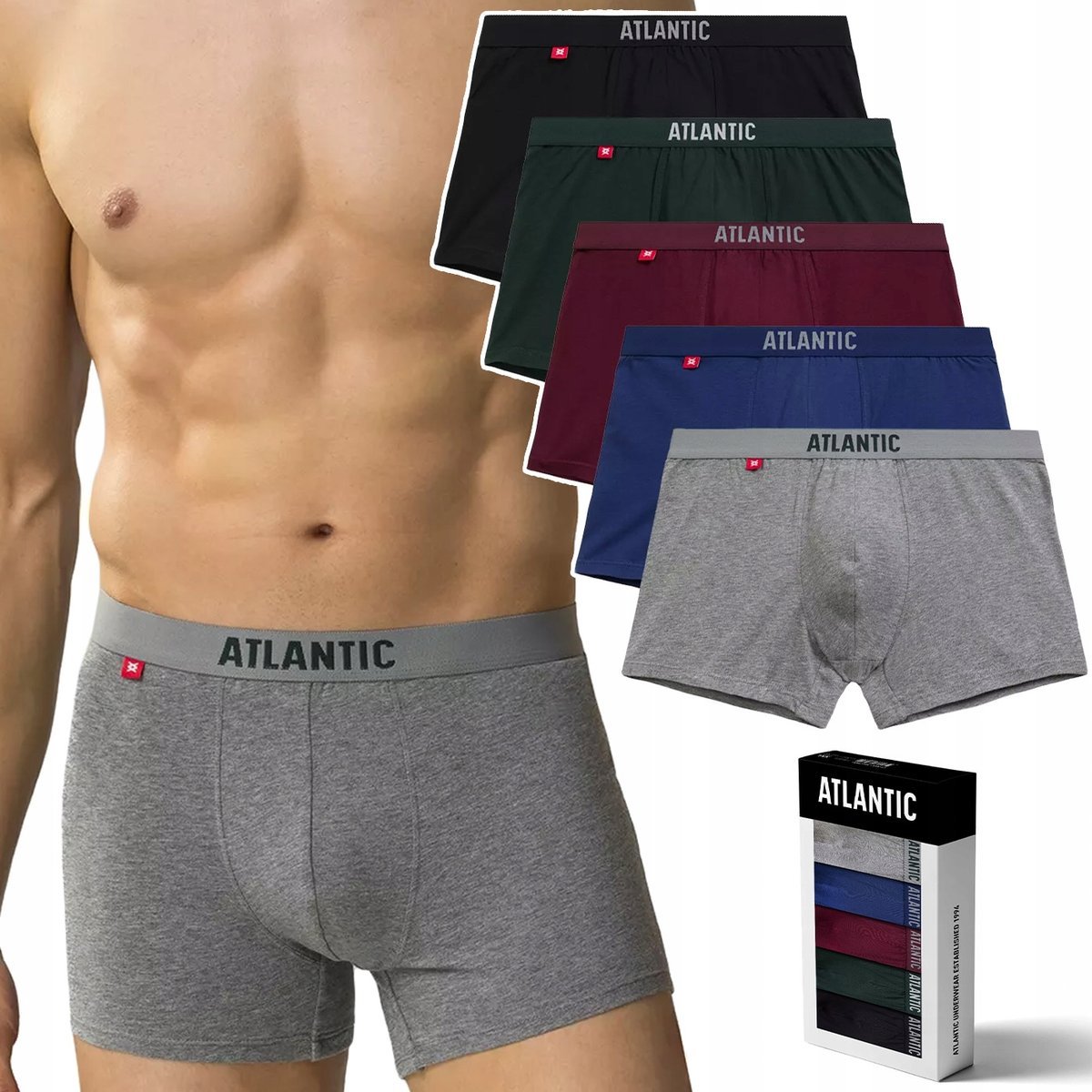 Bokserki męskie BAWEŁNIANE 5 PAR dopasowane ATLANTIC 5SMH-004 - XXL