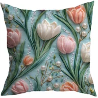 Poszewki na poduszki - POSZEWKA DEKORACYJNA WIOSENNA 50X50 CM WIOSNA KWIATY TULIPANY WZÓR 394 - miniaturka - grafika 1