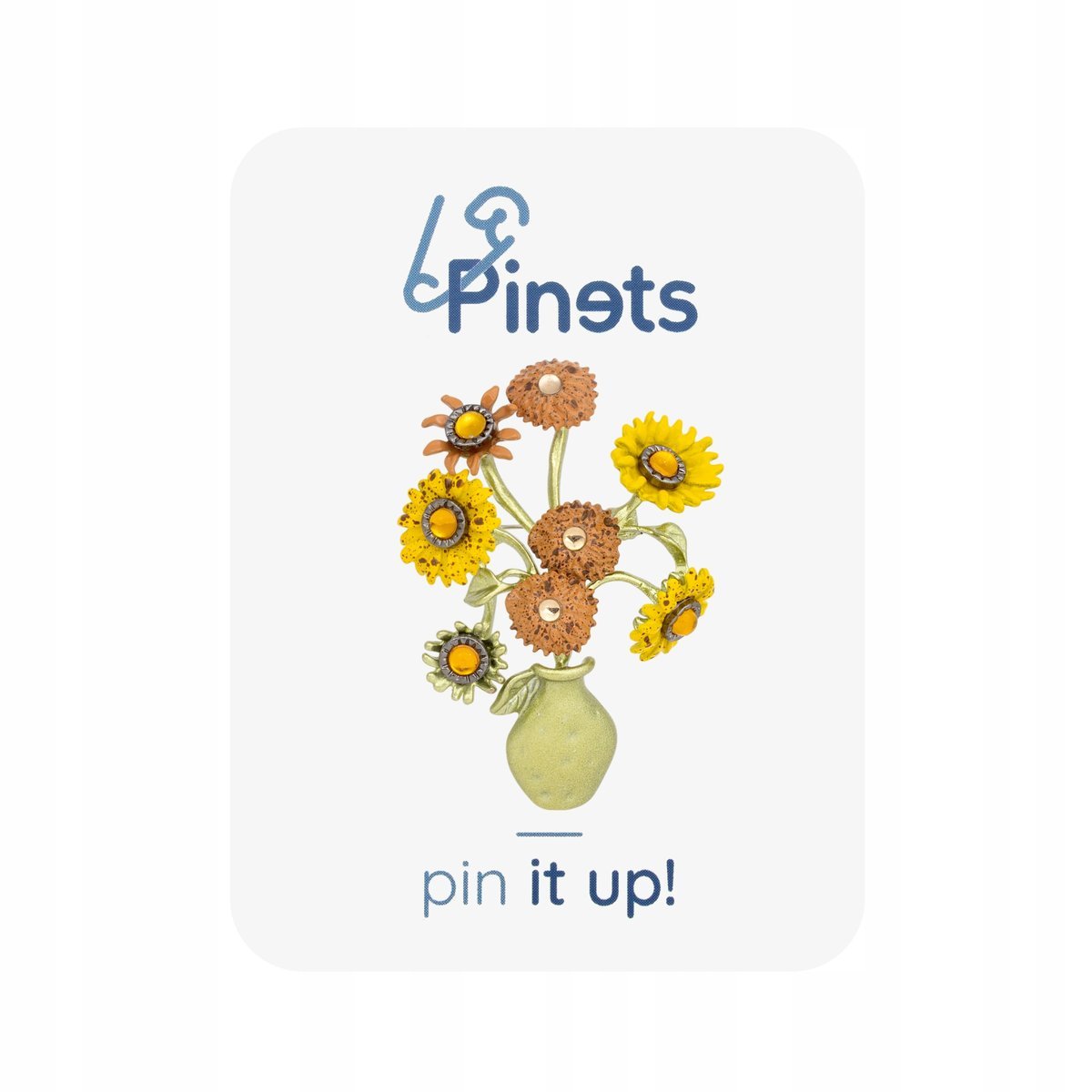 Broszka słoneczniki bukiet kwiatów w wazonie artystyczna vintage