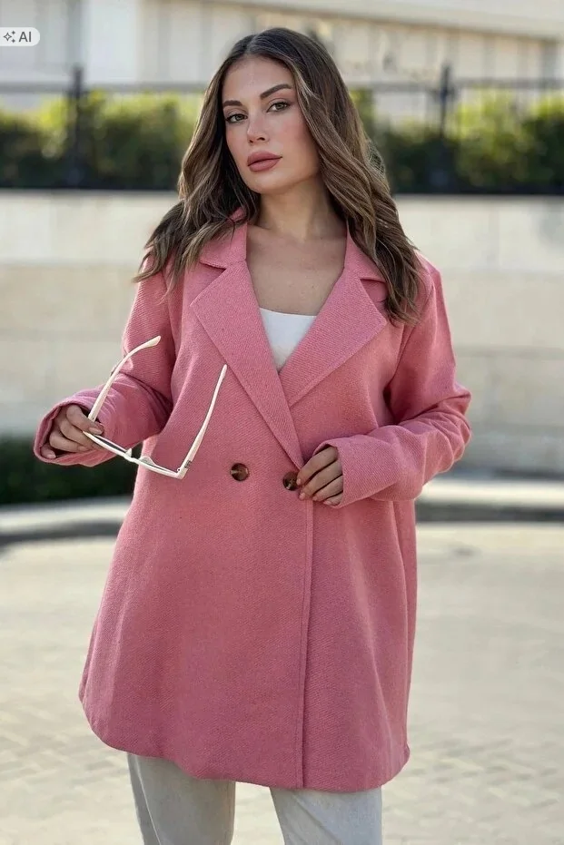 RÓŻOWY PŁASZCZ DWURZĘDOWY MIĘKKI I ELEGANCKI 38 5IA