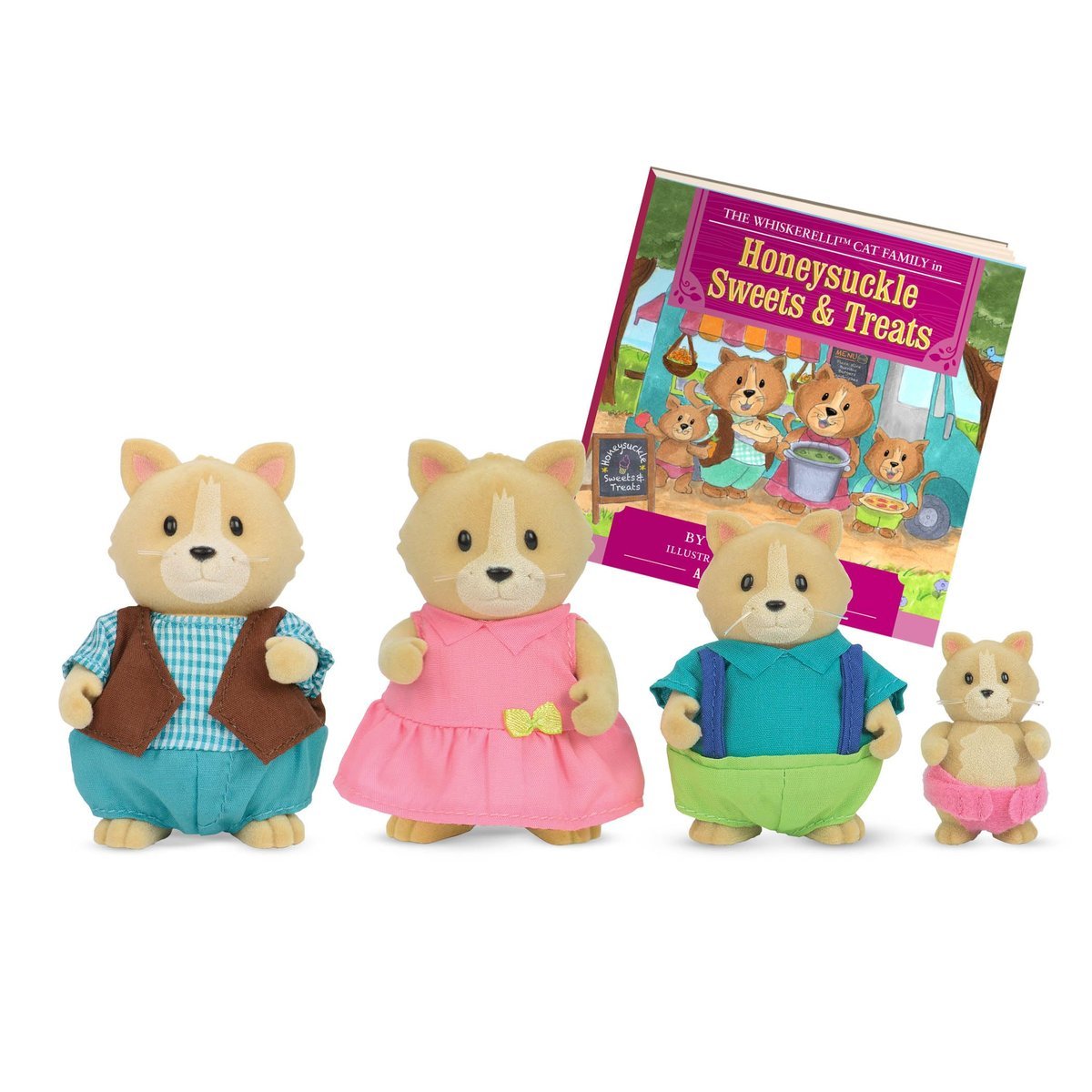 Li'l Woodzeez Whiskerelli Cat Family – zestaw zabawek z miniaturowymi figurkami zwierzęcymi i storybookiem – zabawki dla zwierząt i akcesoria dla dz..