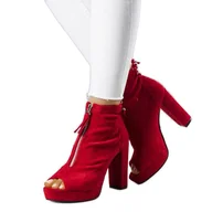 Botki damskie - BM Czerwone botki na słupku Payto - ButyModne - miniaturka - grafika 1