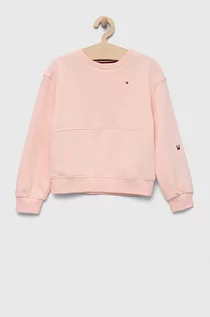 Bluzy dla dziewczynek - Tommy Hilfiger bluza dziecięca kolor różowy z aplikacją - grafika 1