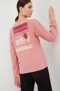 Bluzki damskie - Napapijri longsleeve bawełniany kolor różowy - grafika 1