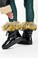 Śniegowce damskie - Czarne śniegowce damskie mukluki z futerkiem emu Casu 8272-1 - miniaturka - grafika 1