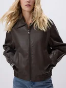 Kurtki damskie - Reserved - Kurtka z imitacji skóry - ciemnobrązowy - miniaturka - grafika 1