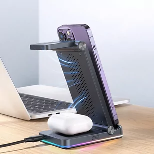 Joyroom 3w1 ładowarka indukcyjna do sprzętu marki Apple - iPhone, Apple Watch, Airpods (do 15W) podstawka stojak czarna (JR-WQN01) - Ładowarki do telefonów - miniaturka - grafika 4