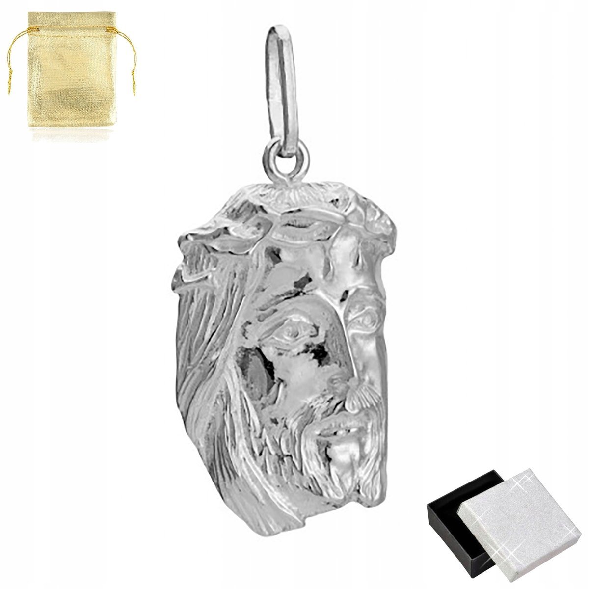 Srebrny Medalik Zawieszka Twarz Jezusa Próba 925