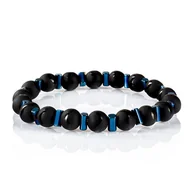 Bransolety męskie - Bransoletka koraliki w kolorze czarnym i niebieskim EM 19 - EM Men's Accessories - miniaturka - grafika 1