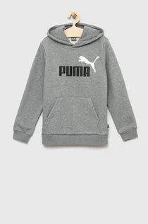 Bluzy dla dziewczynek - Puma bluza dziecięca ESS+ 2 Col Big Logo Hoodie FL B kolor szary z kapturem z nadrukiem - grafika 1