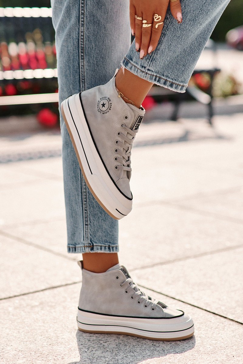 Ocieplane Trampki Damskie Na Platformie Eko Skórzane Big Star OO274069 Niebieskie-38