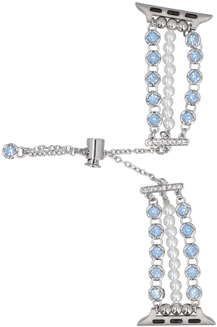 GlacierX bransoleta do smartwatcha Slider Clasp Triple Chain Pearl Bracelet Crystal Blue do Apple Watch 38/40/41mm Srebrno-niebieska