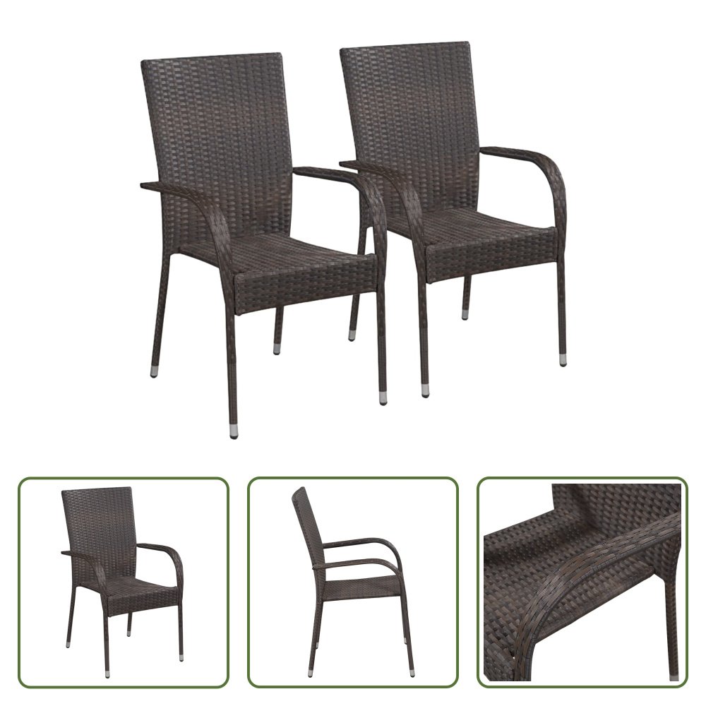 The Living Store Sztaplowane krzesła ogrodowe 2 szt. Poli rattan brązowy