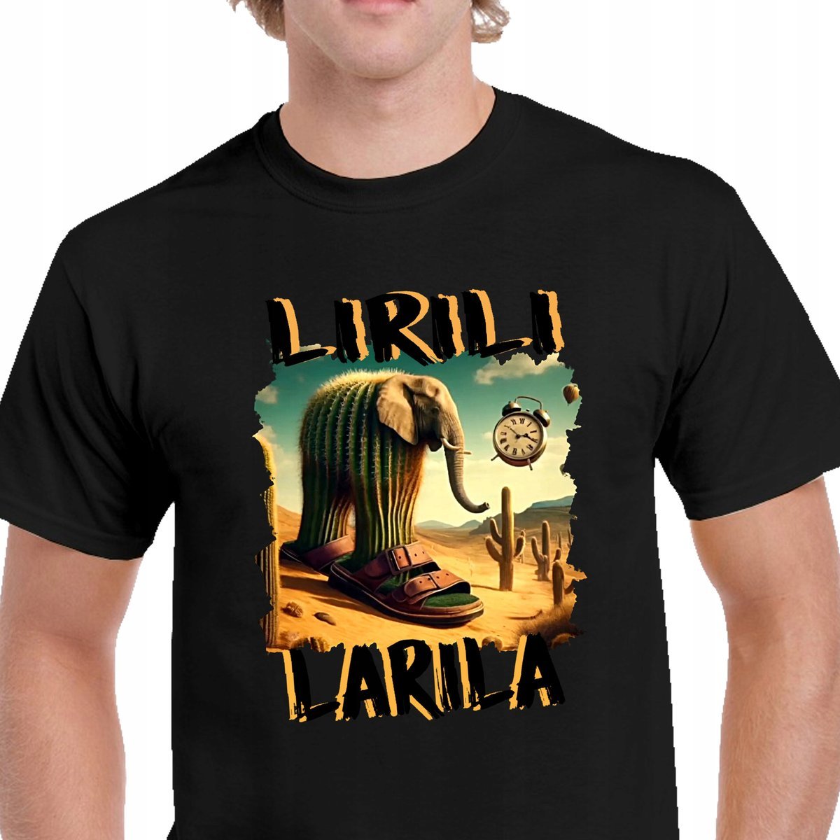 P336 KOSZULKA MĘSKA CZARNA Śmieszna MEMY Lirili Larila Jakość Premium M