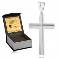 Biżuteria dla dzieci - DUŻY SREBRNY KRZYŻ RODOWANY 925 DIAMENTOWANY KRZYŻYK + GRAWER - miniaturka - grafika 1