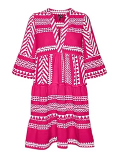 Bluzki damskie - VERO MODA Damska bluzka tunika VMDicthe z rękawami 3/4, Pink Yarrow/Aop: ibiza Snow White, XL - grafika 1