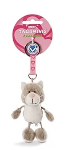 NICI NICI 47553 7 cm talizminis  zawieszka z motywem kota przytulanki z kółkiem na klucze, brelok do kluczy, breloczek na klucze i breloczek do kluczy  zawieszka do torebki z przesłaniem, szara/biała 47553 - Breloki - miniaturka - grafika 1