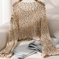 Swetry damskie - TEMU Kobiecy Elegancki Kolorowy Sweter w z Koronką - Półprześwitująca Bluzka z Długim Rękawem i Okrągłym Dekoltem, Regularny Krój na Wiosnę Jesień, - miniaturka - grafika 1