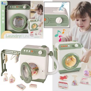 INTERAKTYWNA zabawkowa PRALKA z akcesoriami, AUTOMAT dla dzieci, RUCHOMY bęben, ŚWIATŁO, DZWIĘK 3+ - Zabawki interaktywne dla dzieci - miniaturka - grafika 1