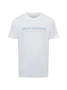 Tom Tailor Denim T-shirt męski Mężczyźni Bawełna biały nadruk, S - Koszulki męskie - miniaturka - grafika 1