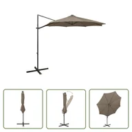 Parasole ogrodowe - The Living Store Parasol wiszący z lampkami LED i słupkiem - 300 cm - taupe - Parasol Wiszący - miniaturka - grafika 1