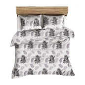 Pościel - KARO Pościel z kory 160x200 biała fioletowa liście 1641N Bielawa - miniaturka - grafika 1