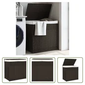 Kosze na bieliznę - The Living Store Kosz na pranie z 2 przegrodami Ciemnobrązowy 53x35x57 cm Poli rattan - miniaturka - grafika 1