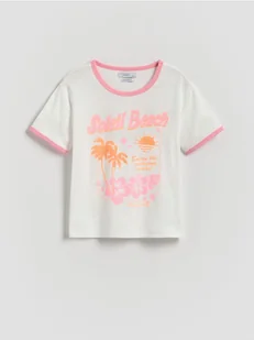 Reserved - T-shirt z brokatowym nadrukiem - złamana biel - Koszulki dla dziewczynek - miniaturka - grafika 1