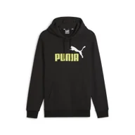 Bluzy sportowe męskie - Męska bluza z kapturem Essentials+ Two-Tone Big Logo PUMA Black Lime Sheen - miniaturka - grafika 1