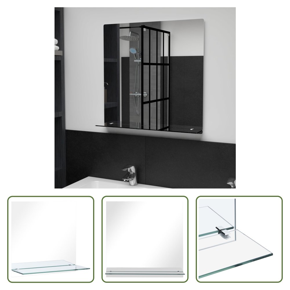 The Living Store Lustro ścienne z półką 60×60 cm szkło hartowane