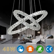 Lampy sufitowe - XMTECH 48W LED kryształowa lampa wisząca lampa sufitowa regulowana wysokość lampa wisząca zimny biały żyrandol lampa wisząca dwa pierścienie żyrandol - miniaturka - grafika 1