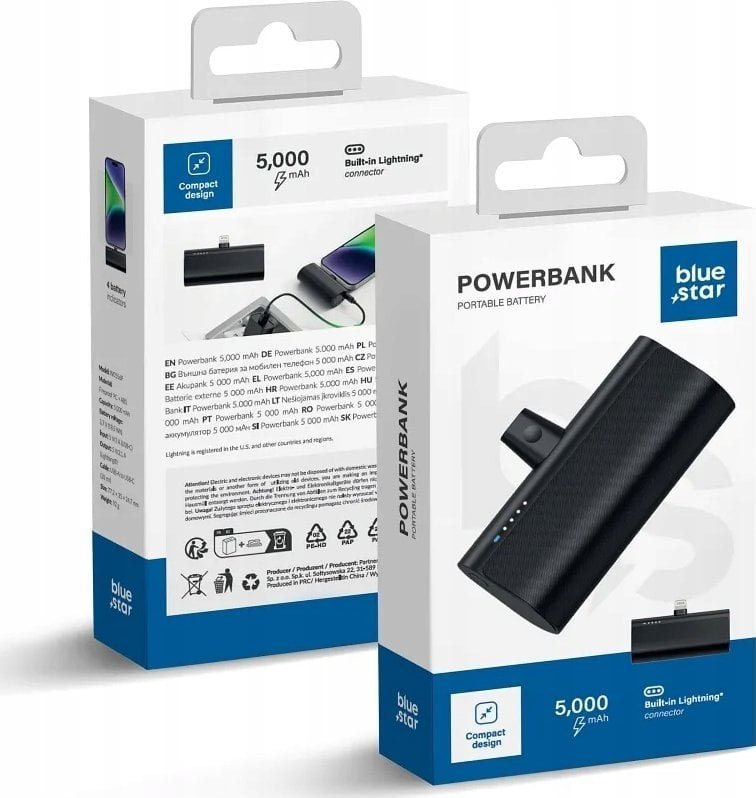 BLUE STAR 5000 mAh z wbudowanym złączem Lightning 2,1A W0556P czarny