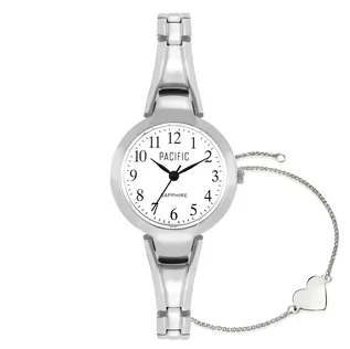 Zegarki damskie - Komplet na prezent srebrny zegarek + bransoletka serce PACIFIC S6015-01 - grafika 1