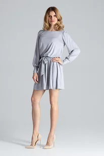 Elegancka SUKIENKA z wiskozy | wiązana w pasie | Szara S/M - Sukienki - miniaturka - grafika 1