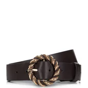 Paski - Damski pasek skórzany z okrągłą klamrą z plecionki - miniaturka - grafika 1