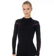 Bluzy sportowe damskie - Bluza termoaktywna Brubeck thermo LS13100A damska czarny/różowy - miniaturka - grafika 1