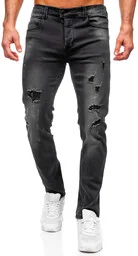 Czarne spodnie jeansowe męskie slim fit Denley MP0018N - Spodnie męskie Czarne spodnie jeansowe męskie slim fit Denley MP0018N - Spodnie męskie - miniaturka - grafika 1